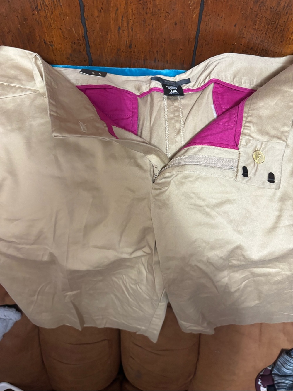 Mossimo Supply Co. Beige Bermuda Shorts with Pink Trim